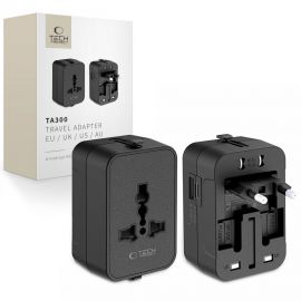 Juodas kelionins adapteris "TECH-PROTECT TA300 TRAVEL ADAPTER EU / UK / US / AU"
