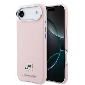 Rausvas originalus dėklas Karl Lagerfeld PU Karl and Choupette Heads Pins MagSafes telefonui Apple Iphone Air