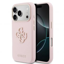 Rausvas originalus dėklas Guess PU Resin Logo telefonui Apple Iphone 17 Pro