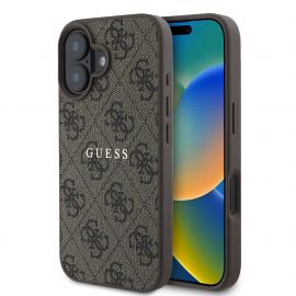Rudas dėklas Guess PU 4G Classic Logo MagSafe telefonui Apple iPhone 16 Plus