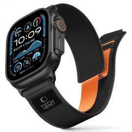 Juoda-oranžinė apyrankė Apple Watch 8 / 9 / 10 / 11 / SE (44 / 45 / 46 / 49MM) "Tech-Protect Nylon Elite"