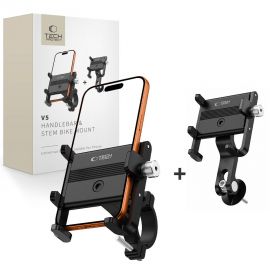 Juodas telefono laikiklis "TECH-PROTECT V5 HANDLEBAR & STEM UNIVERSAL BIKE MOUNT"