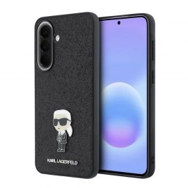 Juodas blizgantis originalus dėklas Karl Lagerfeld Fixed Glitter Metal Ikonik telefonui Samsung Galaxy A57