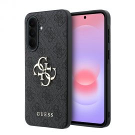 Pilkas originalus dėklas Guess PU 4G Metal Logo telefonui Samsung Galaxy A37