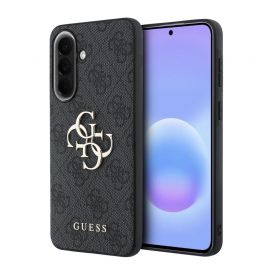 Pilkas originalus dėklas Guess PU 4G Metal Logo telefonui Samsung Galaxy A57