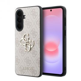 Rausvas originalus dėklas Guess PU 4G Metal Logo telefonui Samsung Galaxy A37