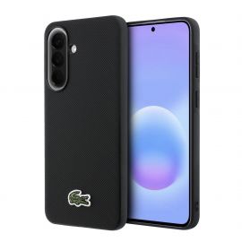 Juodas originalus dėklas Lacoste Iconic Petit Pique Woven Logo Magsafe telefonui Samsung Galaxy A57