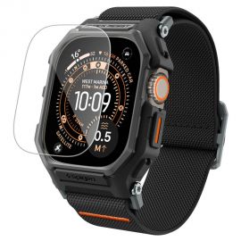 Juodas matinis dėklas su apyranke Apple Watch Ultra 1 / 2 / 3 (49mm) "SPIGEN LITE FIT PRO & TEMPERED GLASS"