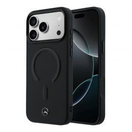 Juodas dėklas Mercedes PU Leather 3D MagSafe telefonui Apple iPhone 17 Pro Max
