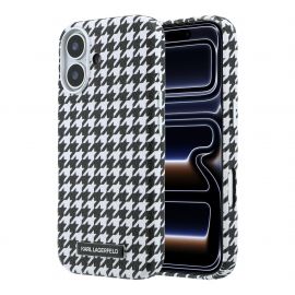 Juodas dėklas Karl Lagerfeld PU Houndstooth Resin Plate MagSafe telefonui Apple Iphone 17