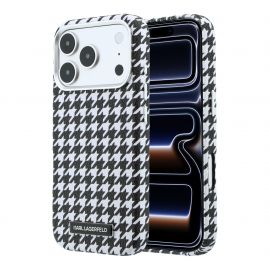 Juodas dėklas Karl Lagerfeld PU Houndstooth Resin Plate MagSafe telefonui Apple Iphone 17 Pro