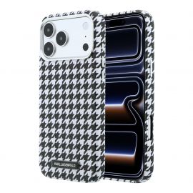 Juodas dėklas Karl Lagerfeld PU Houndstooth Resin Plate MagSafe telefonui Apple Iphone 17 Pro Max