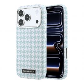 Mėlynas dėklas Karl Lagerfeld PU Houndstooth Resin Plate MagSafe telefonui Apple Iphone 17 Pro