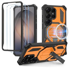 Juodas-oranžinis dėklas telefonui Samsung Galaxy S26 Ultra "TECH-PROTECT MAGBLAST MAGSAFE + GLASS 2-PACK"