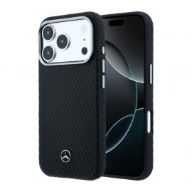 Juodas dėklas Mercedes PU Leather Semi Wrap MagSafe telefonui Apple iPhone 17 Pro