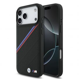 Juodas dėklas BMW M Tricolor Perforated Pattern MagSafe telefonui Apple iPhone 17 Pro Max