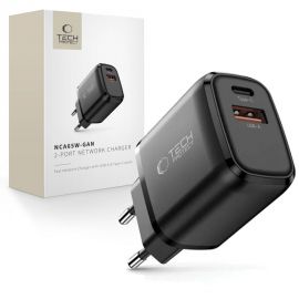 Juodas buitinis pakrovėjas "TECH-PROTECT NCA65W-GAN 2-PORT NETWORK CHARGER PD 65W / QC3.0"