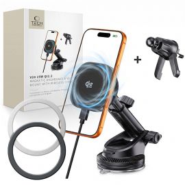 Juodas telefono laikiklis + pakrovėjas "TECH-PROTECT V20 ARCTICBOOST MAGNETIC MAGSAFE DASHBOARD & VENT CAR MOUNT WIRELESS CHARGER 25W QI2.2"