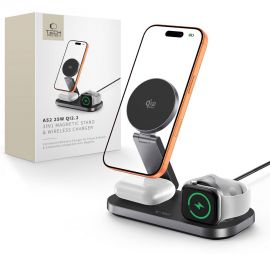 Juodas belaidis pakrovėjas "TECH-PROTECT A52 3IN1 MAGNETIC MAGSAFE WIRELESS CHARGER 25W QI2.2"