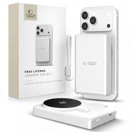 Balta-sidabrinė išorinė baterija "TECH-PROTECT PB40 LIFEMAG MAGSAFE POWER BANK 10000MAH 25W QI2.2"