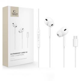 Baltos laidinės ausinės "TECH-PROTECT ULTRABOOST TYPE-C EARPHONE CORE G3"