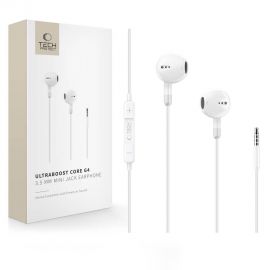 Baltos laidinės ausinės "TECH-PROTECT ULTRABOOST MINI JACK EARPHONE CORE G4"