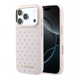 Rausvas originalus dėklas Karl Lagerfeld PU Perforated Gold Dots MagSafe telefonui Apple Iphone 17 Pro Max