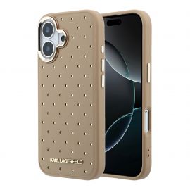 Beige originalus dėklas Karl Lagerfeld PU Perforated Gold Dots MagSafe telefonui Apple Iphone 17