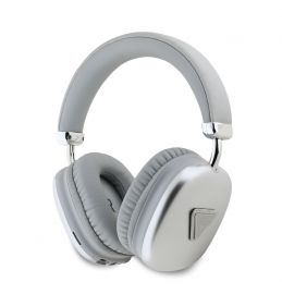 Sidabrinės belaidės ausinės "Guess Saffiano PU Leather Triangle Logo Wireless Headphone"