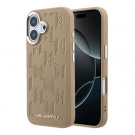 Beige originalus dėklas Karl Lagerfeld PU Perforated Monogram MagSafe telefonui Apple Iphone 17