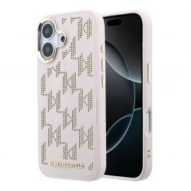 Rausvas originalus dėklas Karl Lagerfeld PU Perforated Monogram MagSafe telefonui Apple Iphone 17