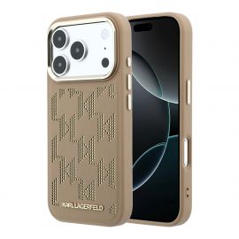 Beige originalus dėklas Karl Lagerfeld PU Perforated Monogram MagSafe telefonui Apple Iphone 17 Pro Max