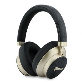 Juodos belaidės ausinės "Guess PU 4G Gold Script Metal Logo ENC Wireless Earphones"