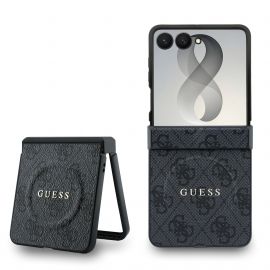 Juodas dėklas telefonui Samsung Galaxy Z Flip 8 "Guess PU Leather 4G Magnetic"