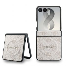 Rausvas dėklas telefonui Samsung Galaxy Z Flip 8 "Guess PU Leather 4G Magnetic"