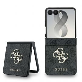 Pilkas originalus dėklas Guess PU 4G Metal Logo telefonui Samsung Galaxy Z Flip 8