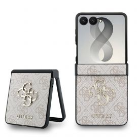 Rausvas originalus dėklas Guess PU 4G Metal Logo telefonui Samsung Galaxy Z Flip 8
