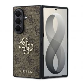 Rudas originalus dėklas Guess PU 4G Metal Logo telefonui Samsung Galaxy Z Fold 8 Ultra