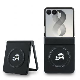 Juodas originalus dėklas Karl Lagerfeld PU Karl and Choupette Heads Magnetic telefonui Samsung Galaxy Z Flip 8