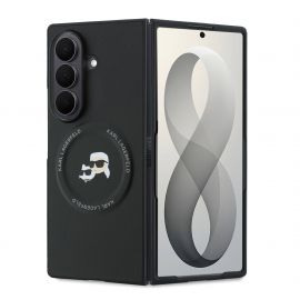 Juodas originalus dėklas Karl Lagerfeld PU Karl and Choupette Heads Magnetic telefonui Samsung Galaxy Z Fold 8 Ultra