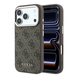 Rudas dėklas telefonui Apple iPhone 18 Pro Max "Guess PU Leather 4G Gold Frame MagSafe"