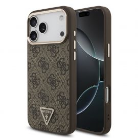 Rudas dėklas Guess PU Leather 4G Triangle Logo Gold Frame MagSafe telefonui Apple Iphone 18 Pro Max