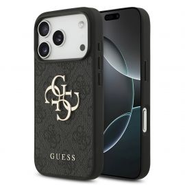 Pilkas originalus dėklas Guess PU 4G Metal Logo telefonui Apple Iphone 18 Pro
