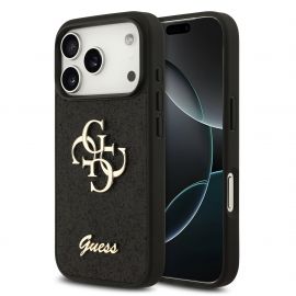 Juodas originalus dėklas Guess PU Fixed Glitter 4G Metal Logo telefonui Apple iPhone 18 Pro