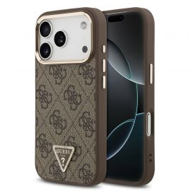 Rudas dėklas Guess PU Leather 4G Triangle Logo Gold Frame MagSafe telefonui Apple Iphone 18 Pro