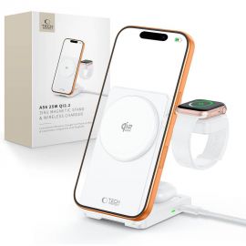 Baltas belaidis pakrovėjas "TECH-PROTECT A56 3IN1 MAGNETIC MAGSAFE WIRELESS CHARGER 25W QI2.2"