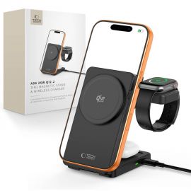 Juodas belaidis pakrovėjas "TECH-PROTECT A56 3IN1 MAGNETIC MAGSAFE WIRELESS CHARGER 25W QI2.2"