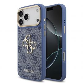 Mėlynas dėklas telefonui Apple iPhone 18 Pro Max "Guess PU Leather 4G Metal Logo Gold Frame"
