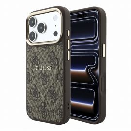 Rudas dėklas telefonui Apple iPhone 18 Pro Max "Guess PU Leather 4G Gold Frame Embossed MagSafe"