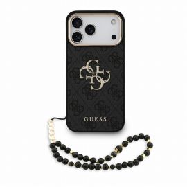 Juodas dėklas telefonui Apple Iphone 18 Pro Max "Guess PU 4G Metal Logo Strap"